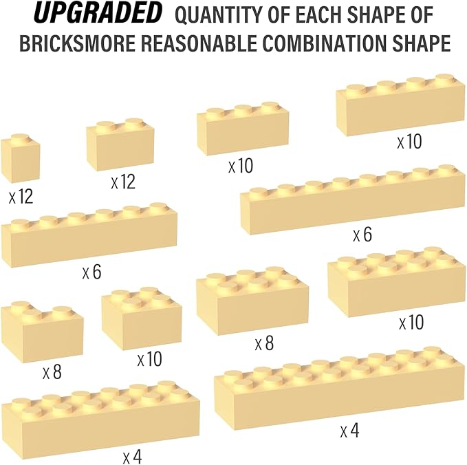 100 Piece Classic Building Blocks, Compatible with Lego Parts and Pieces (Tan, 12 Size, A0001)