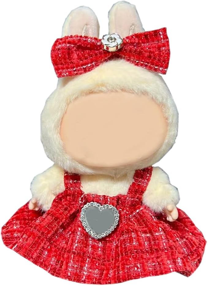 17cm Doll Clothes - Luxury Chic Style Set for 5.91-6.7“ (15-17cm) Dolls, Cute Premium Fashion Doll Outfit with Accessories - Red Plaid Tweed Dress +Plaid Bow