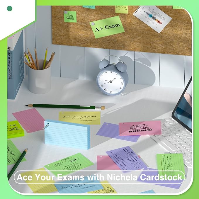 250 Count Colored Index Cards with Ring 3 x 5 Inch Heavyweight Ruled Index Cards, Flash Cards for School & Office Supplies and Home Organization, Durable Study To Do List Note Cards with Ruled Lines