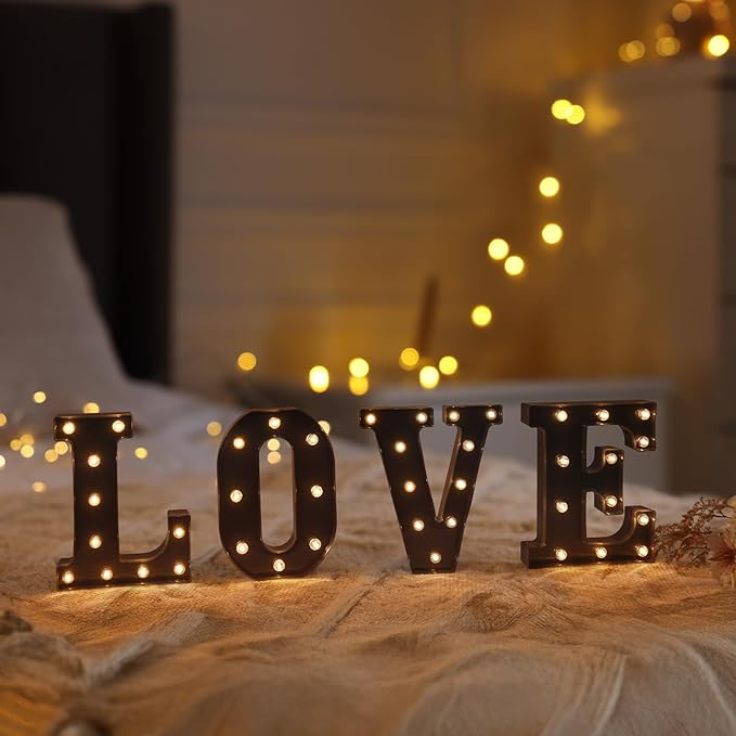 Foaky Black LED Letter Lights for Room Decor - Bedroom Wall Decor, Alphabet Lights for Home, Wedding, Party - Battery Operated （A）