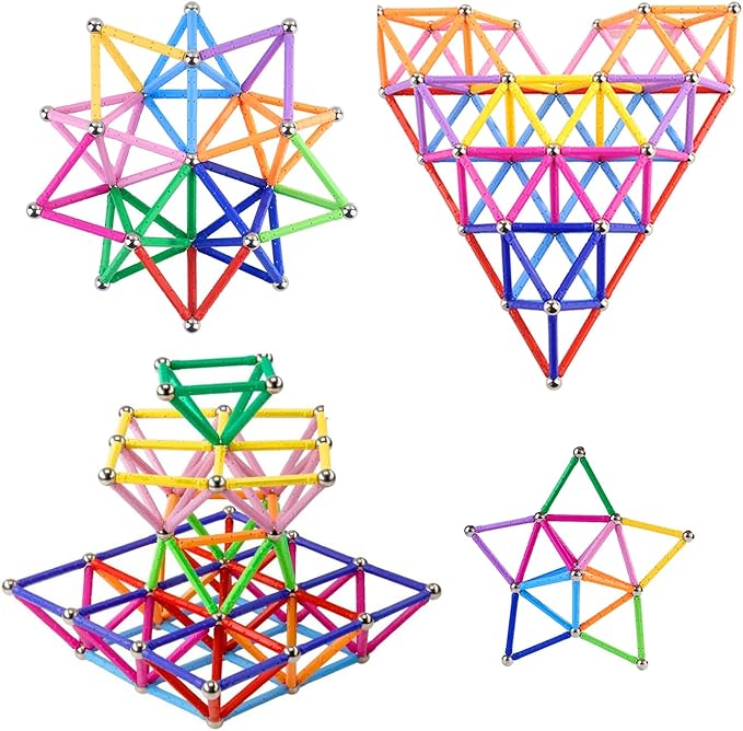 165PCS Magnetic Building Stick Blocks, Magnet Educational Toys Magnetic Blocks Sticks Stacking Toys STEM Set, Non-Toxic Building Toy 3D Puzzle with Storage Bag