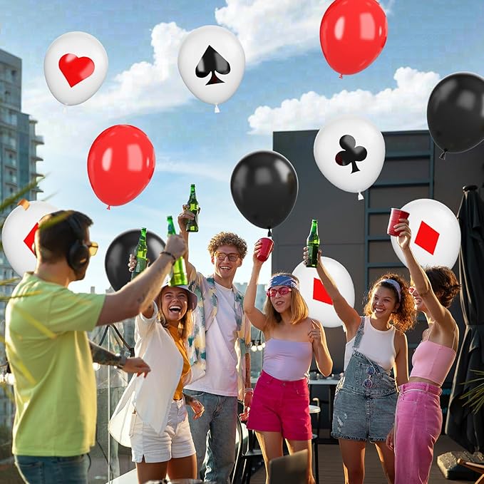 Poker Balloons, Casino Theme Party Balloons Black White Red Poker Card Latex Balloon Red Black Happy Birthday Carnival Balloon for Poker Casino Night Party Supplies Indoor Outdoor Decor
