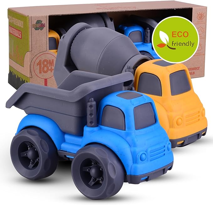 Dump Truck Toys for 3 Year Old Boys, BPA Free, Phthalates Free, PVC, Dump Truck, Mixer Cement, Easter Christmas Birthday Gifts for 2 3 4 Year Boy Girl. Dishwasher Safe,Recycled Plastic (Blue)