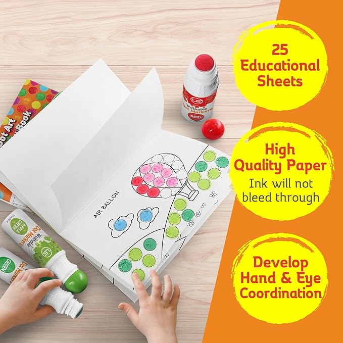 Ultimate Stationery Dot Markers for Toddlers and Kids - 12 Colors Washable Bingo Daubers, Dot Art, Toddler Art and Crafts - Includes Free Activity Book
