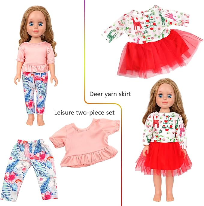 MSYO 10 Sets (20 Pcs) Doll Clothes for 17 - 18 Inch Dolls, Diverse Outfits (Sporty Dress, Floral Dress, Flamingo Swimwear) & Casual Wear, Fashion Dress - Up Set