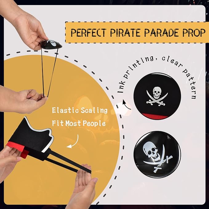 Legigo 36 Pcs Pirate Hat with Eye Mask - Classic Costume Cap Accessories for Pirate Party Cosplay Caribbean Dress, Black