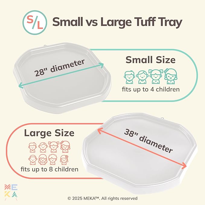 MEKA Tuff Tray with 3 Play Mats, Sensory for Kids Road, Water, Color Themes, Indoor Outdoor Use, Home or Classroom (White, Small 28" x 28")