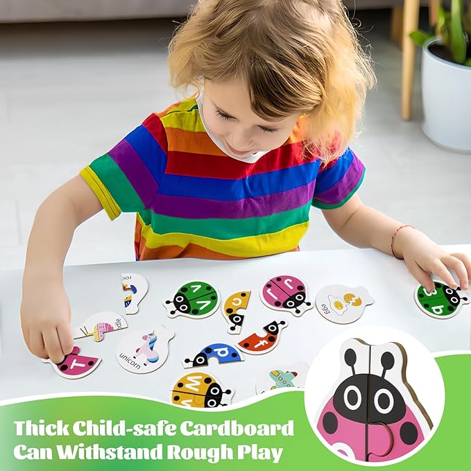 Ladybug Self Correcting Alphabet Puzzle: Letter Matching Games for Toddlers 3-5, 52pcs Double-Sided Montessori ABC Puzzles Cards Preschool Learning Activities Educational Toy Gift for Kids