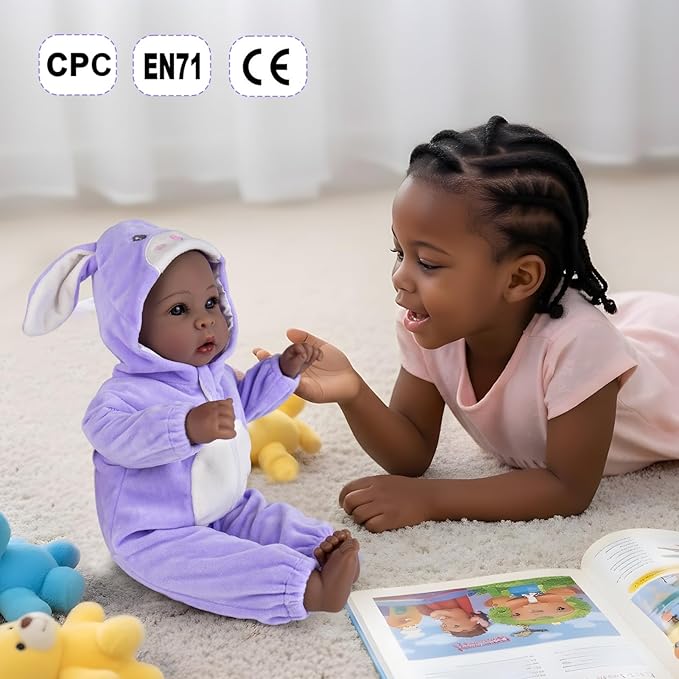 Aori Black Baby Dolls Realistic,17-inch Lifelike Soft Body Baby Girl That Look Real with Feeding Kit Included, Ideal Gift for Kids, Birthday, Pretend Play