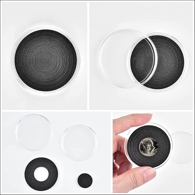 PAIYULE 96 Pieces 46mm Coin Capsules, with Foam Gasket and Plastic Storage Organizer Box, 6 Sizes (20/25/27/30/38/46mm) Coins Collector Case Holder for Coin Collection Supplies (Gold)