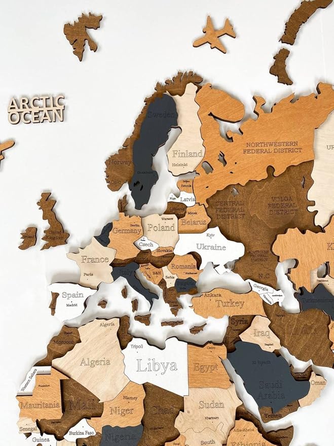 Wooden World Map 3D Art Large Wall Decor - Size (M & L & XL) Any Occasion Gift Idea - Wall Art For Home & Kitchen or Office (COFFEE, 83,86" x 44,49")
