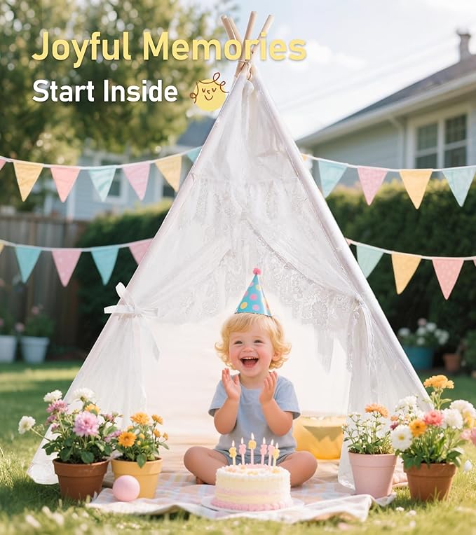 Kids Teepee Tent with Starry Lights, Ground Mat and Pockets, Teepee Tent for Kids Indoor & Outdoor Use, Foldable Play Tents for Boys & Girls, Washable Toddler Playhouse for Birthdays & Holidays