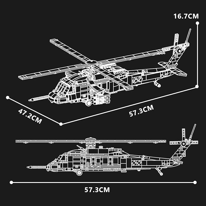 MISINI M7003 UH-60 Black Hawk Helicopter Building Blocks Set, 1159 Pieces Military Series Air Force Medium Utility Helicopter, 1:35 Adult Collection Toy Gift Model Aircraft