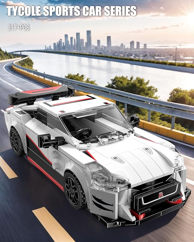 Super Sports Car Building Block Set with Display Case, Speed Race Cars Building Toys, Collectible Model Cars Kits Gift for Boys Girls Adults Technic Car Lovers Kids 6+ (317PCS)