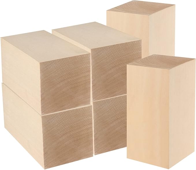 6 Pack Basswood Block, 6 x 3 x 3 Inch Basswood Carving Blocks, Large Unfinished Wooden Carving Block for Crafts Carving and Whittling