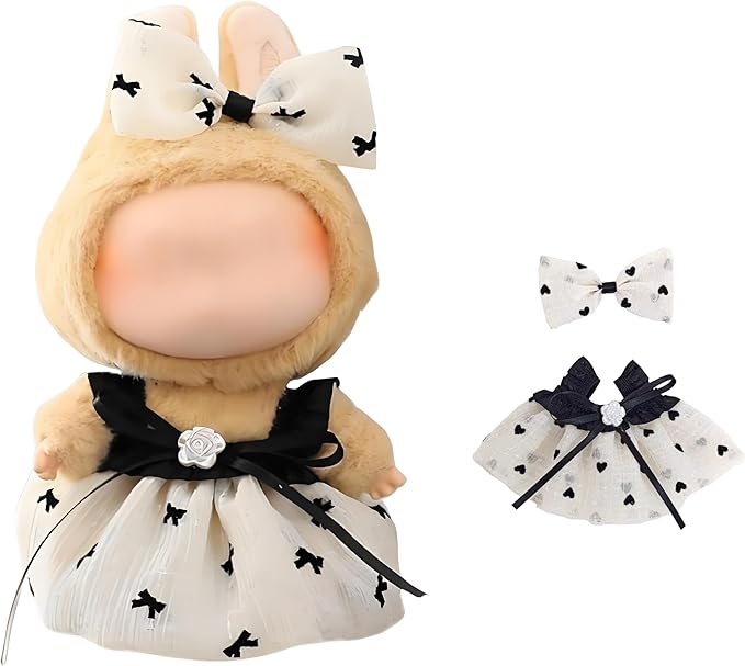 Doll Clothes Set for 17cm Dolls - Princess Dress Outfits with Bonnet/Bow Hair Accessories, Cute Clothes for Display & Photography (STK08)