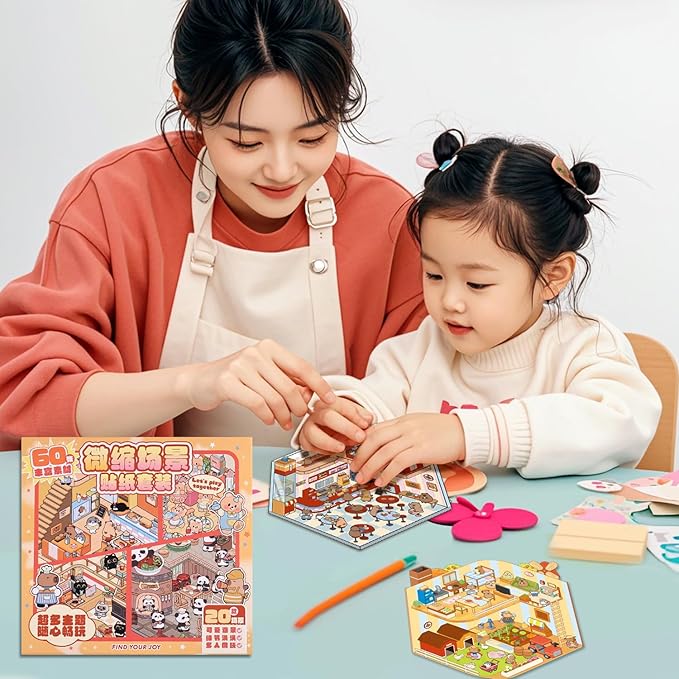 Girls 3D Miniature Scene Stickers, 20 Sets DIY House Stickers, DIY Sticker Scene, Cute 3D Cartoon Sticker Scenes for Adult Kids Relief Stress Pass The Time