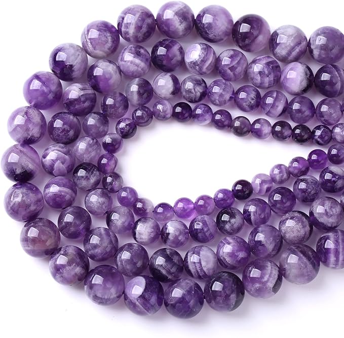 75PCS 10MM Purple Amethyst Dream Lace Beads Natural Quartz Crystal Stone Loose Beads for Jewelry Making DIY Bracelet Grade A+