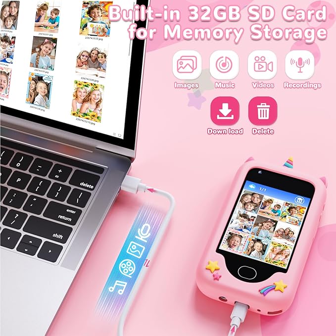 Lapare Kids Toy Smartphone, Birthday Gifts for Girls 3 4 5 6 7 8 Years Old, Unicorn Toddler Play Phone with Camera, Educational Games, MP3 Music