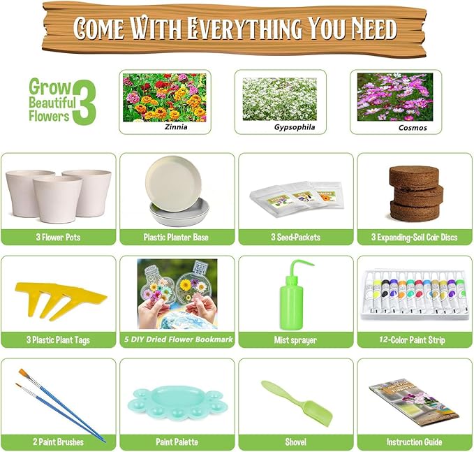 Doiaz Paint & Plant Flower Growing Gardening Kit with 3 Pots for Kidz - Halloween Gifts for Girlz & Boyz Agez 5, 6, 7, 8, 9, 10, 11 & 12 Yearz Old Girlz