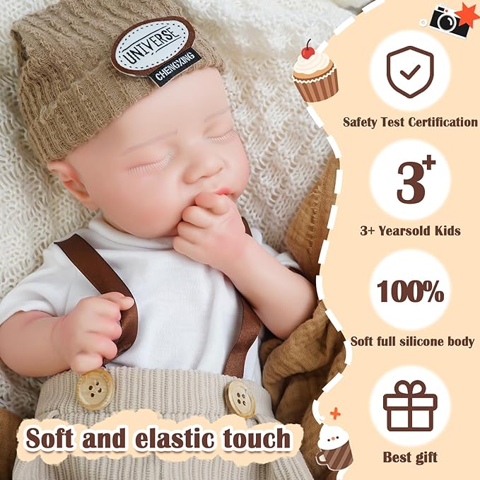 Boy 17.5 Inch, Full Silicone Baby Doll, Realistic Baby Dolls, Realistic Veins & Sleeping Pose, Not Vinyl, Reborn Baby Dolls Silicone Full Body, Gift Set