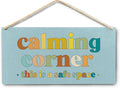 Calming Corner Hanging Wood Sign - Safe Space Decor, Calm Down Corner Blue, 12x6