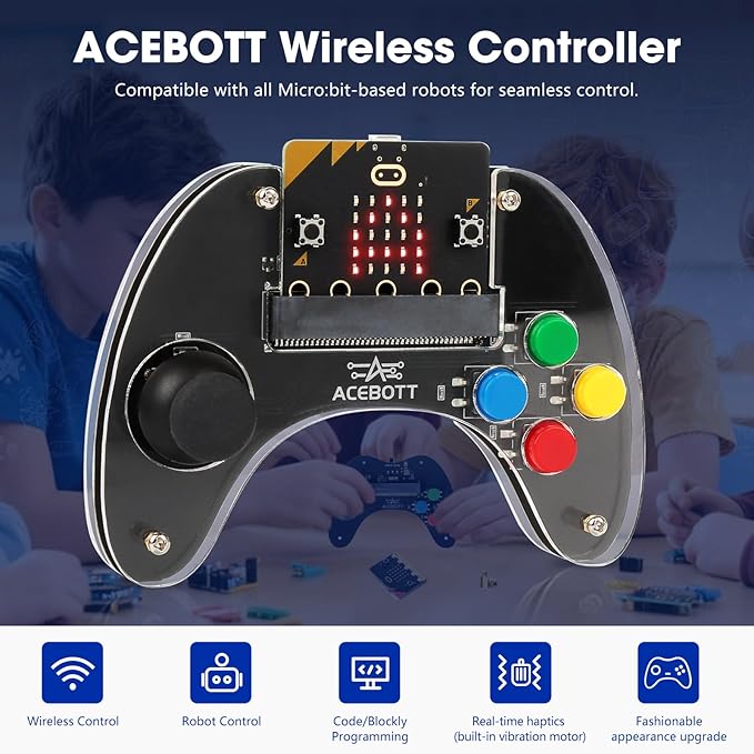 ACEBOTT Wireless Controller for Micro:bit Kit, STEM Kit Coding Robot kit Compatible With Makecode, Remote Control for Programming Learning, Gifts for Kids and Teens(Not included Micro:Bit)
