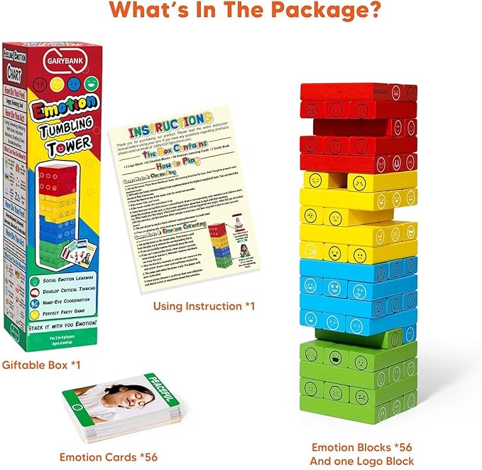 Garybank Emotion Tower Social Emotional Learning Activities for Kids, Sel Feelings Games W/56 Emotion Cards, Play Therapy Social Skills Board Game for Kid Age 6+, School Counselors Gifts