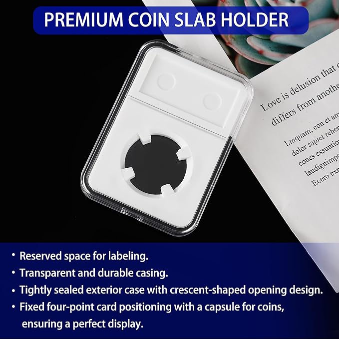 10-Pack 33mm Coin Slab Display Holder, Clear Acrylic Storage Case for U.S. 1 oz Gold & Platinum Eagles, 1 oz Gold American Buffalo and Other 32.7mm Coins, Four-Point Fixation Coin Collection Box