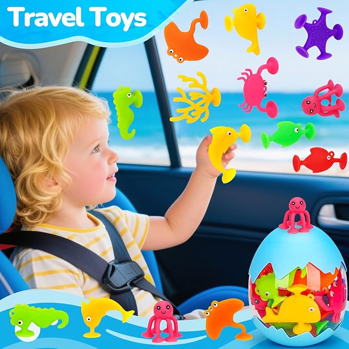 Toddler Suction Cup Bath Toys, Ocean Animal Bath Toys for Kids Ages 3-5 4-8 No Hole Mold Free Bathtub Toys for Toddlers 3-5 Kids Travel Window Building Toys for 3 4 5 Year Old Boys Girls Gifts