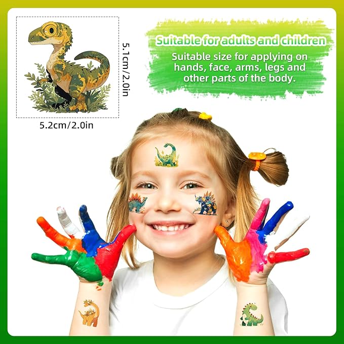Aresvns Cute Dinosaur Temporary Tattoos for Kids, 117 Parttens Fake Cartoon Colorful Waterproof Tiny Tattoos for Girls Boys Birthday Party Summer Swimming Pool BBQ Decoration Supplies