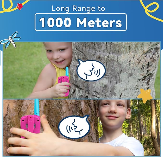 Retevis RT388 Kids Walkie Talkies, 2 Way Radio 22 CH Walkie Talkie, Clear Sound Flshlight VOX, Toys Gifts for 6-12 Year Old Boys Girls, Toys for 6-12 Year Old Camping Outdoor Games(Blue Pink 1 Pair)