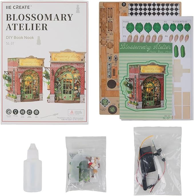 DIY Miniature House Kit,Flower Shop Miniature Dollhouse Kit with LED & Furniture,Mini Diorama House Building Kit for Adults Beginners,Tiny House Mini Model Kit 3D Wooden Crafts,Bookshelf Decor Gifts