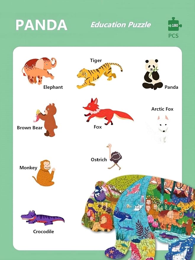 PINU Jigsaw Puzzles for Kids Ages 3-5, 6-8, 8-10, Children Colorful Fun Animal Shaped Puzzle Learning Educational Toys Gifts Games for Boys and Girls (Panda-180 PCS)