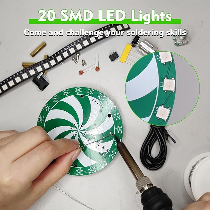 Soldering Learning Kit, ICSTATION WS2812B RGB LED Light Soldering Practice Kit With Knob Control 7 Adjustable Light Modes Soldering Project for Back to School Students STEM Education