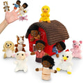 11 Pcs Finger Puppets Set Mini Toys, Soft Plush Animal Finger Puppet for Kids Mini Stuffed Animals with Farm House, Family Finger Puppets for Toddlers Storytelling Role-Playing Christmas School