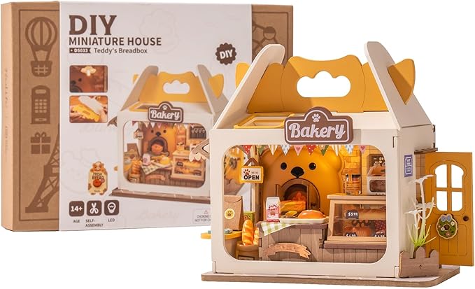DIY Mini House Building Teddy Miniature Kit Breadbox, Miniature Lifestyle Bookshelf Decoration, Cute Craft Kits for Women or Girls 14+, Kawaii Gifts Hobbies for Crafters (Teddy's Breadbox)
