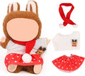 Doll Clothes for Labubu(NO Doll), for 17/15cm Plush Dolls, Clothing Suit Toy Figurine Outfit Set Dress Up with Kawaii Style Accessories, Skirt or Overall and Cute Hat or Headwear (SD10)