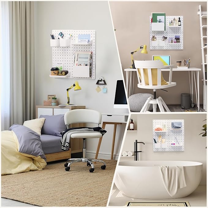 VUSIGN Peg Board Combination Kit, 22"x22" Pegboards and Accessories for Wall Organization, Pegboard Wall Organizer for Office, Home, Desk, White