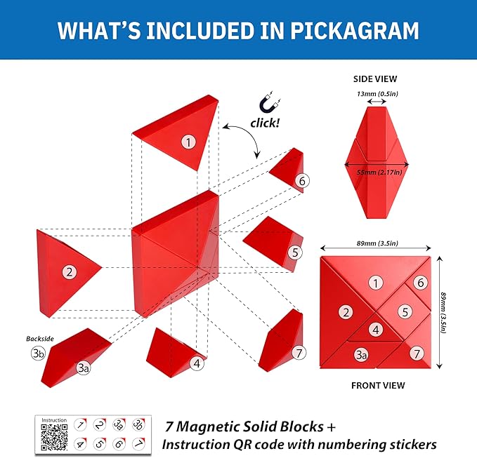 Pickagram Tangram 3D Magnetic Puzzle for Kids (8-12), Adults & Seniors | STEM Certified Fidget Puzzle - Magnetic Pattern Blocks for Cognitive Development, Creativity & Focus - Purple