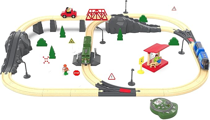 Train Toy Remote Control Locomotive, Motorized Train Set for Wooden Track, Electric Trains with Sound & Lighting Effects Compatible with Thomas, Brio, Chuggington