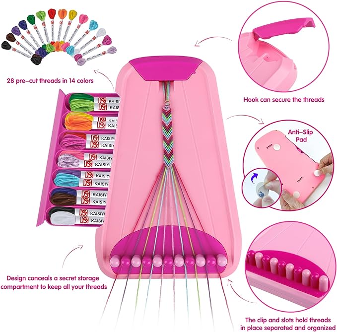 Arts and Crafts for Kids Ages 8-12,Friendship Bracelet Making Kit for Girl,Kids Jewelry Making Kit with 28 Pre-Cut Threads,Christmas Birthday Gifts for Ages 6 7 8 9 10 11 12 Year Old Pink