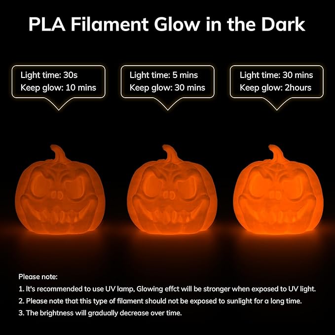 AMOLEN 3D PLA Printer Filament, 1.75mm Glow in The Dark Orange PLA Filament for 3D Printing, Best with UV Lamps, 1kg Spool (2.2lbs), Dimensional Accuracy +/- 0.02 mm, Fit Most FDM 3D Printers