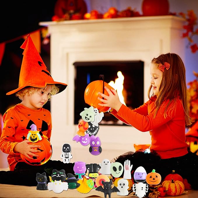Halloween Mochi Squishy Toys, 24 pcs Squishies Halloween Party Favors for Kids Boys Girls Classroom Prize Halloween Toys Bulk Stress Relief Squishies Gift for Halloween Treat Bags