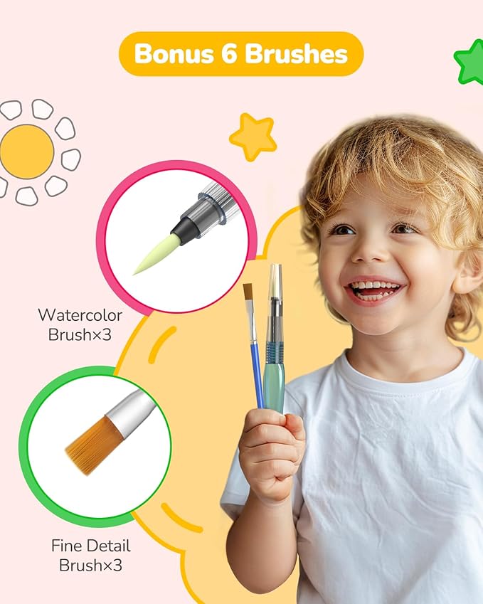 TECJOE 3 Pack Paint with Water Coloring Books for Toddlers, Watercolor Paint Set with 6 Brushes, Painting Activity for Kids Ages 4 5 6 7 8, Christmas Gift Arts & Crafts Toy, Princess, Dinosaur & Sea