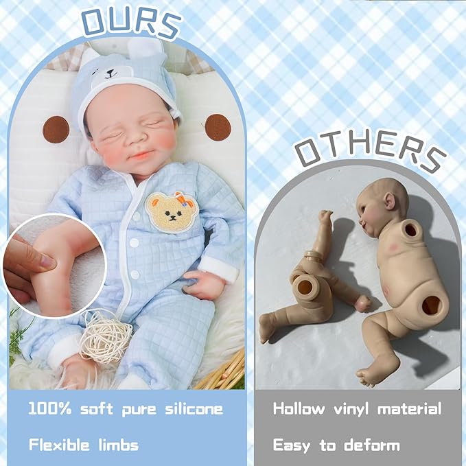 Reborn Baby Dolls Silicone Full Body 18.89in Weighted Real Life Closed-Eyes Boy Dolls Lifelike Newborn Baby Soft Body Flexible Limbs Not Vinyl