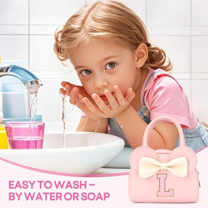 Kids Real Makeup Kit for Girls - 18Pcs Non-Toxic Washable Make Up Toys with Initial Toddler Purse - Personalized Birthday Gifts for Age 3 4 5 6 7 8 9 10 Years Old Girls Vanity Set - L