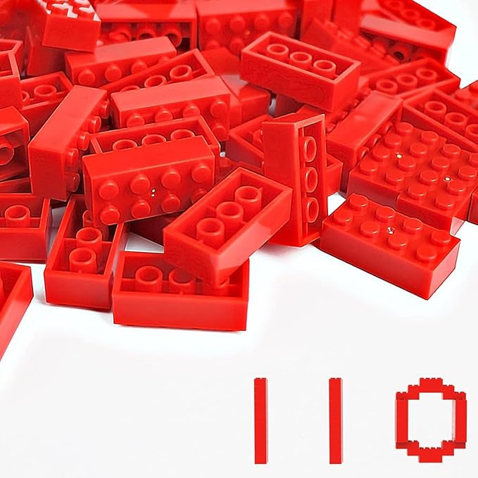 Classic Building Bricks 2x4, Compatible with Lego Parts and Pieces 3001, 110 Piece Bulk Building Block, Creative Building Block for Age 6+ Boys Girls and Bulk Enthusiast (Red)
