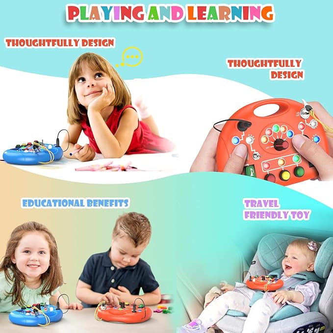 Montessori Busy Board for 1 Year Old, Busy Board with LED Light, Baby Sensory Board Toddler Travel Toys for Kids Preschool Learning Activities Boys & Girls Birthday (Orange)