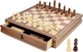REEIVER 15" Wooden Chess Sets with Built-in Storage Drawer, 2 in 1 Chess& Checkers Board Games for Adults and Kids
